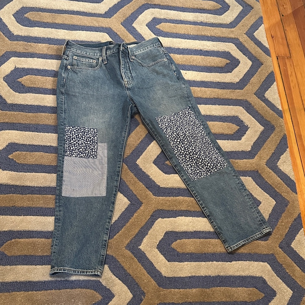 BNWT J. Crew 26p Blue Straight Leg Jeans with Patchwork